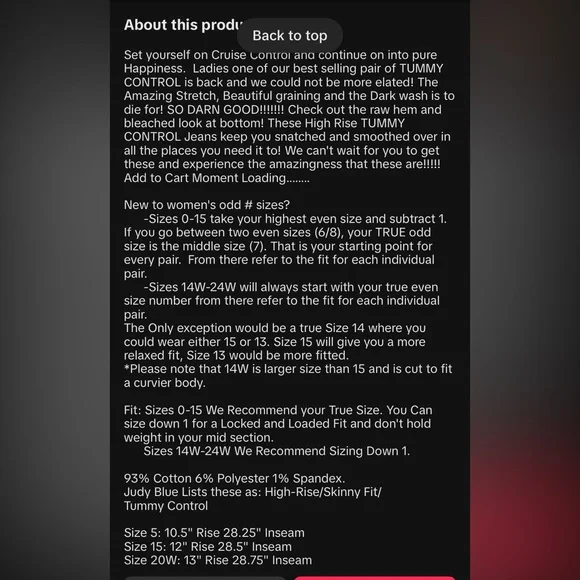 Judy Blue Tummy Control Jeans - 18W - Picture 5 of 8